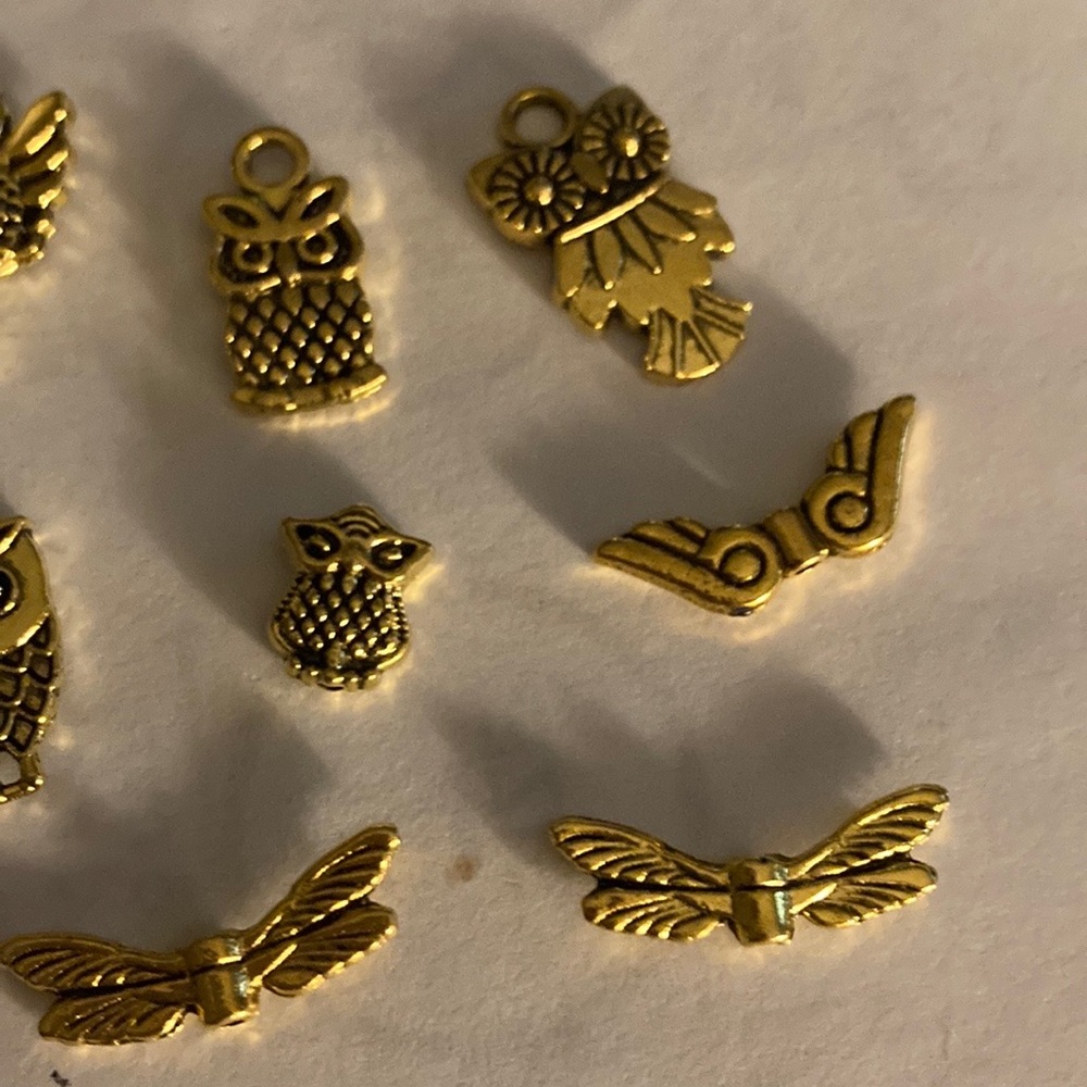 Lot of 9 gold charms/pendants owl theme for jewelry